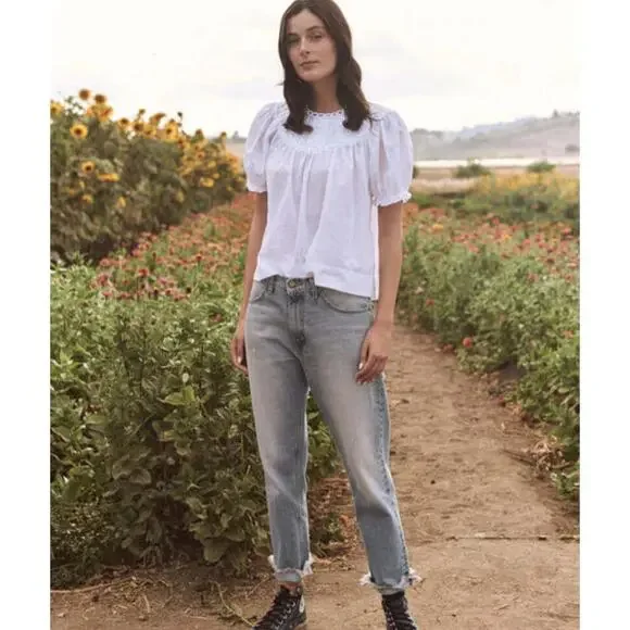 THE GREAT. Splendor Top White Puff Sleeve Cotton Size 0 / Small - Picture 3 of 9